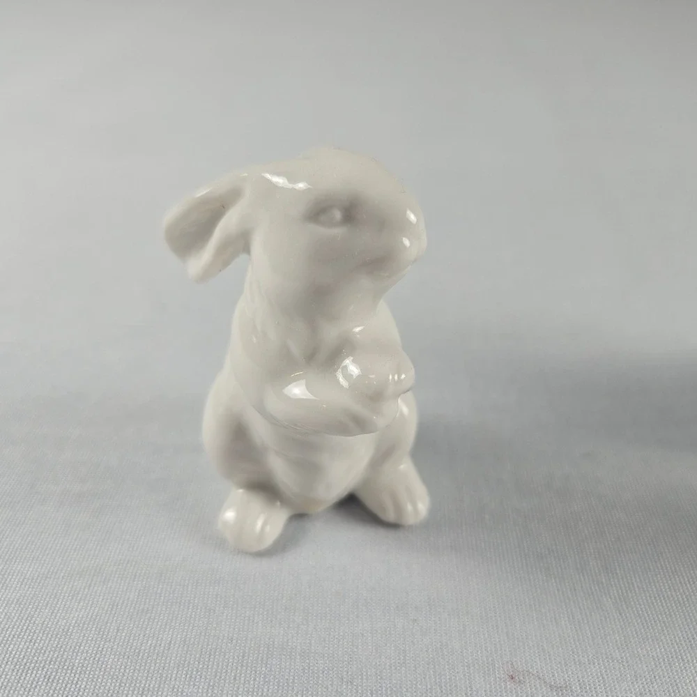 White Ceramic Bunny Rabbit Figurines Set of 3 Easter Spring Cottage Decor